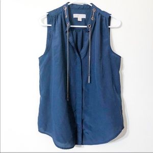 michael kors | sleeveless navy top with gold chain